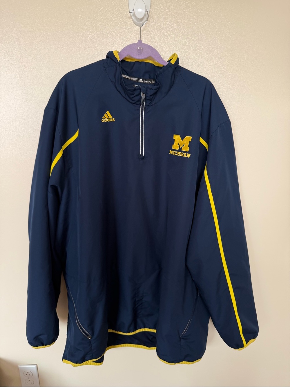 ADIDAS University of Michigan U of M Maize & Blue 1/4 Zip Windbreaker Rain Jacke